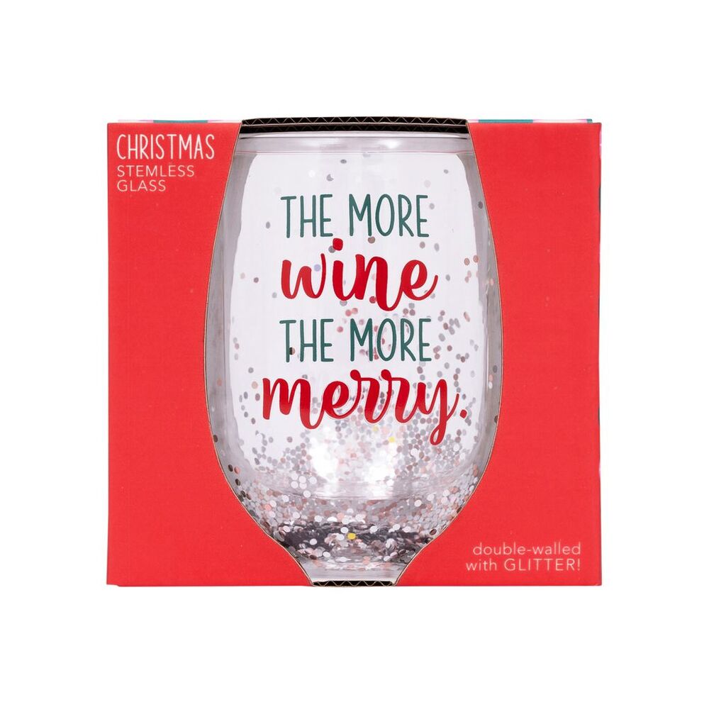 Splosh Christmas Stemless Glass - The More Wine The More Merrier