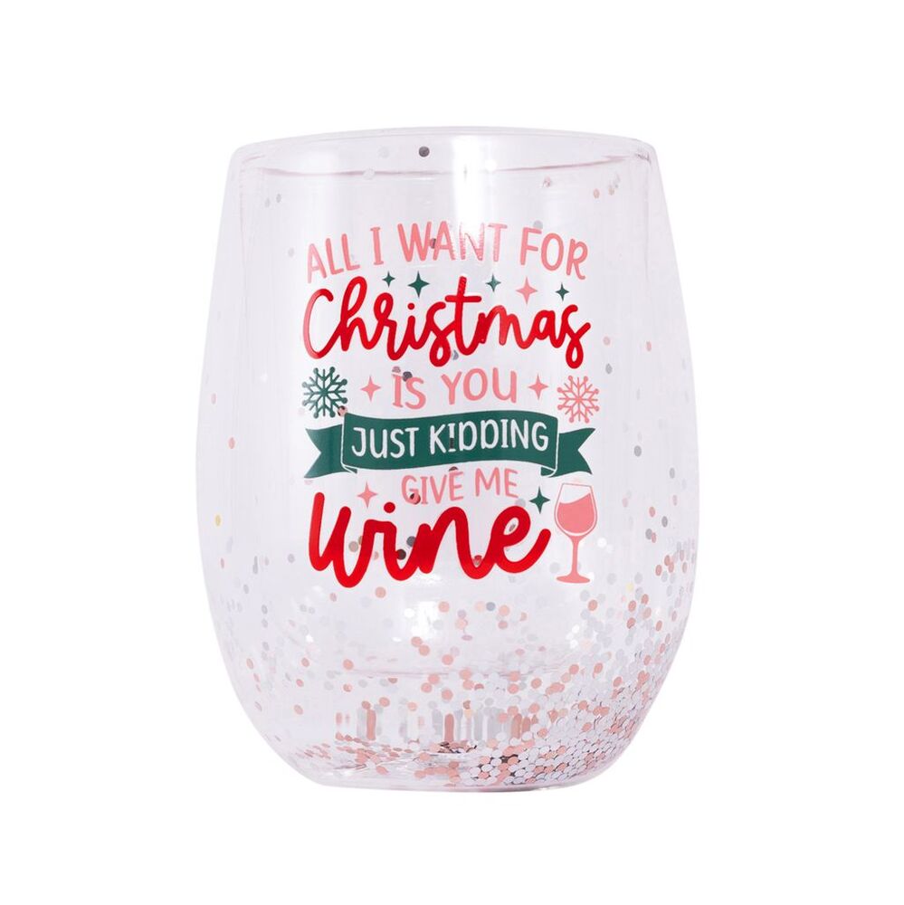 Splosh Christmas Stemless Glass - Just Kidding Give Me Wine