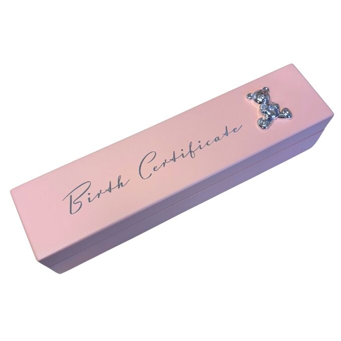 Wooden Baby Birth Certificate Holder - Pink