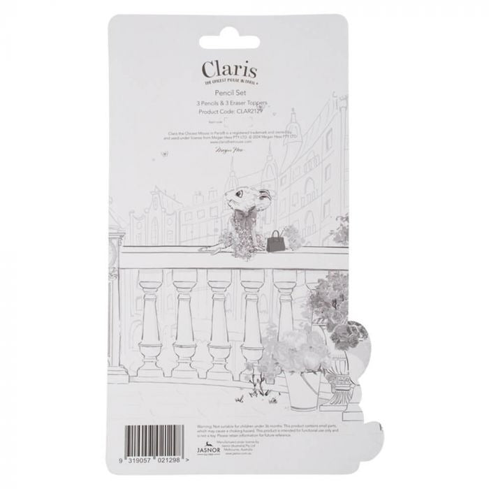 Claris The Mouse - Pencil Set with Eraser Toppers
