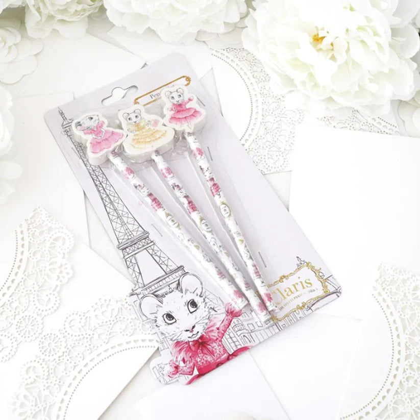 Claris The Mouse - Pencil Set with Eraser Toppers