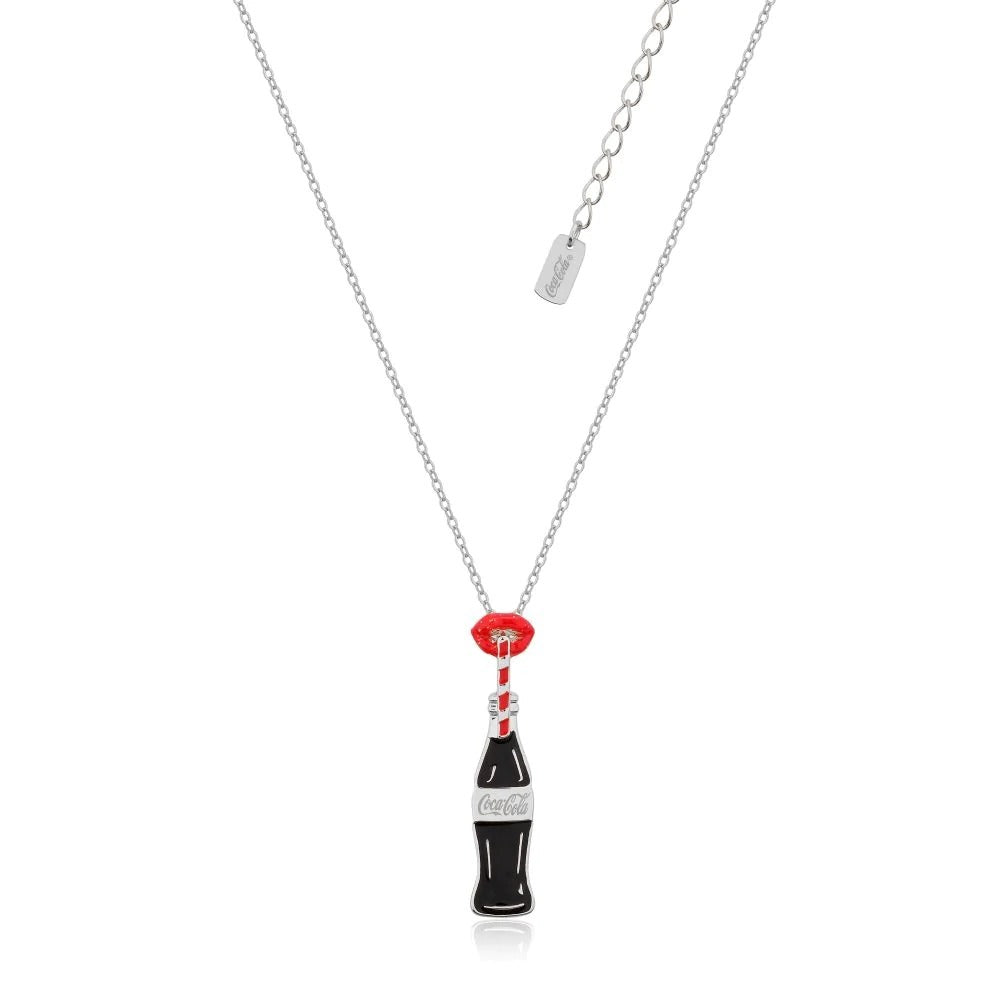 Couture Kingdom - Coca Cola - Coke Bottle and Glitter Lips Necklace White Gold