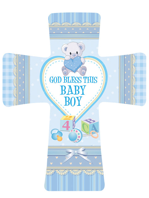 God Bless this Baby Boy Porcelain Cross