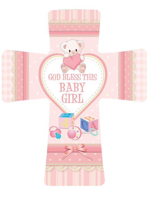 God Bless this Baby Girl Porcelain Cross