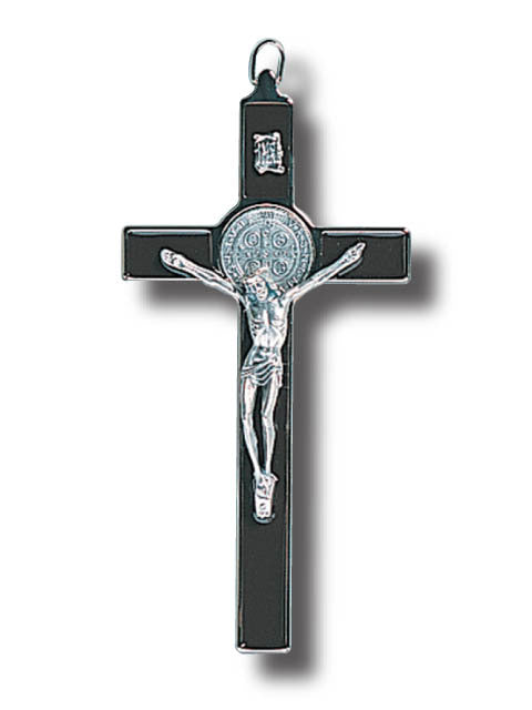 Hanging Crucifix St Benedict - 20cm x 10cm - Metal & Brown Enamel Finish