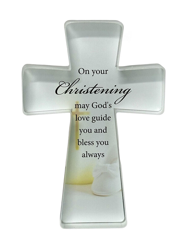 Glass Cut Standing Cross - Christening
