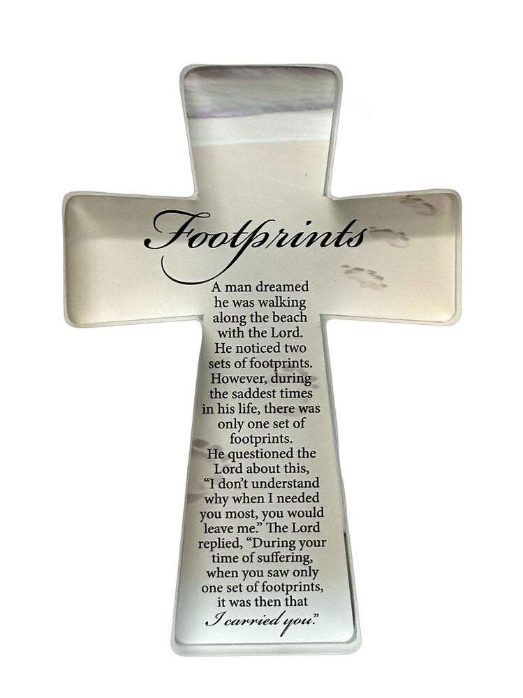 Glass Cut Standing Cross - Footprints