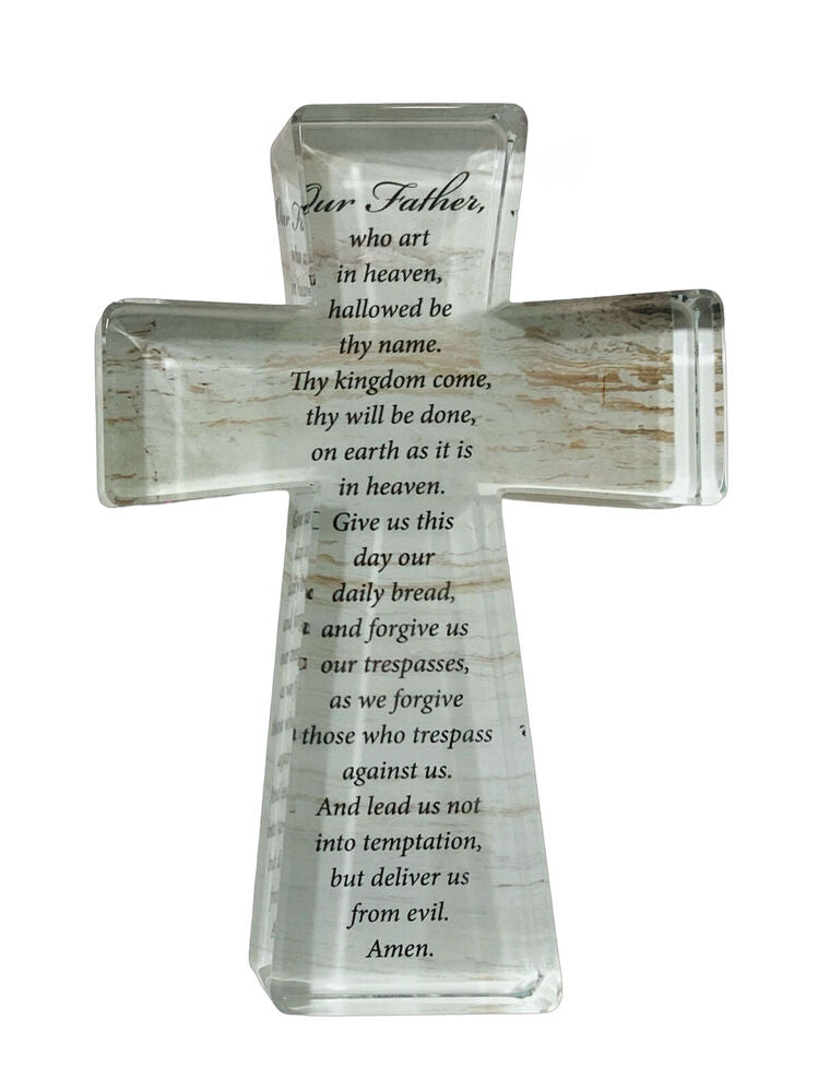 Glass Cut Standing Cross - Lord's Prayer