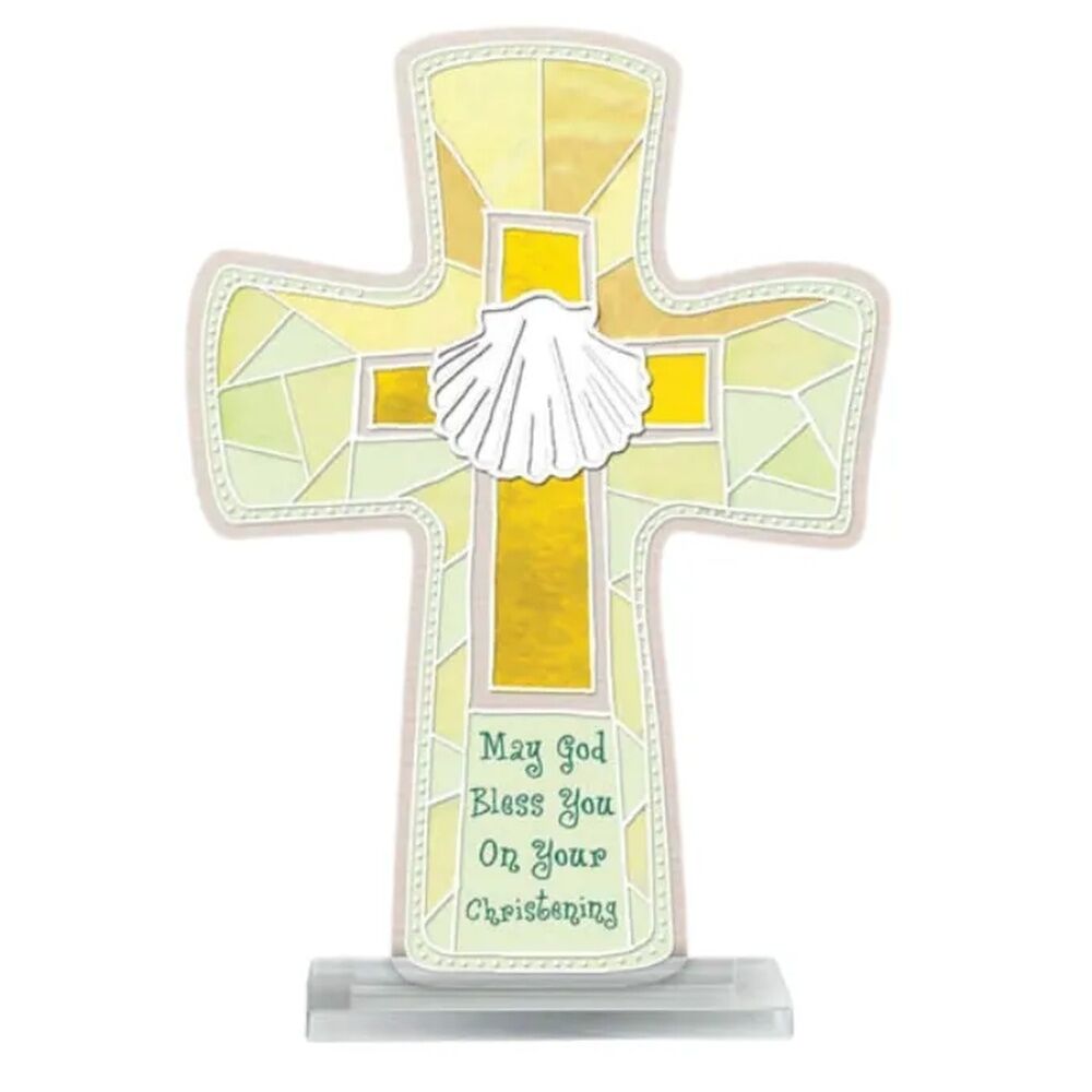 Christening Painted Glass Crucifix
