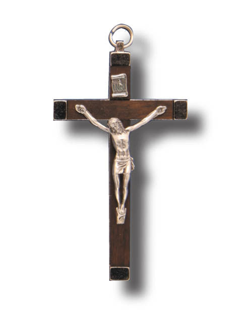 Wall Crucifix - 11cm Brown Wood with Metal