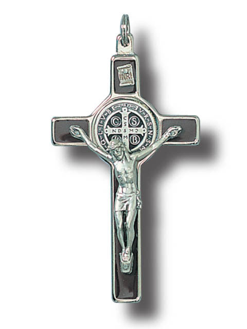 Brown St Benedict Wall Crucifix - 8cm Metal & Enamel