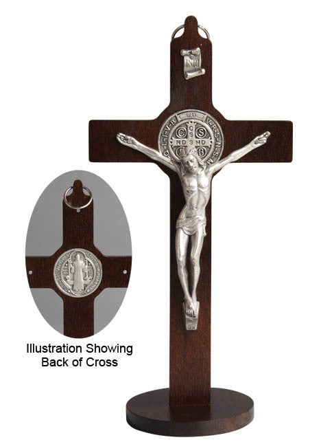 Standing Crucifix St Benedict - 20cm x 10cm Metal & Wood Finish