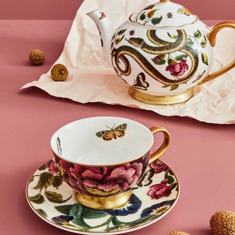 Spode Creatures Of Curiosity - Teacup & Saucer - Dark Floral