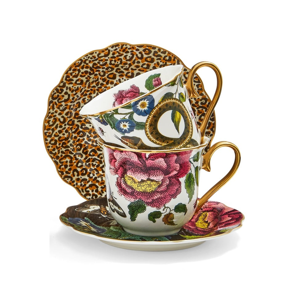 Spode Creatures Of Curiosity - Fluted Teacup & Saucer - Leopard Print