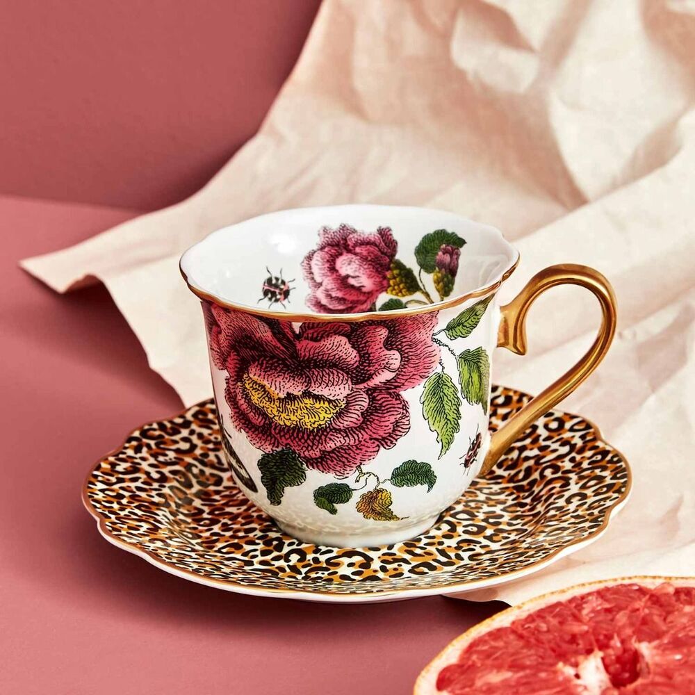 Spode Creatures Of Curiosity - Fluted Teacup & Saucer - Leopard Print