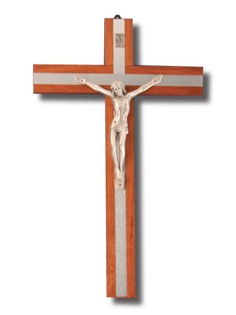 Wall Crucifix - 40cm Wood With Metal Inlay