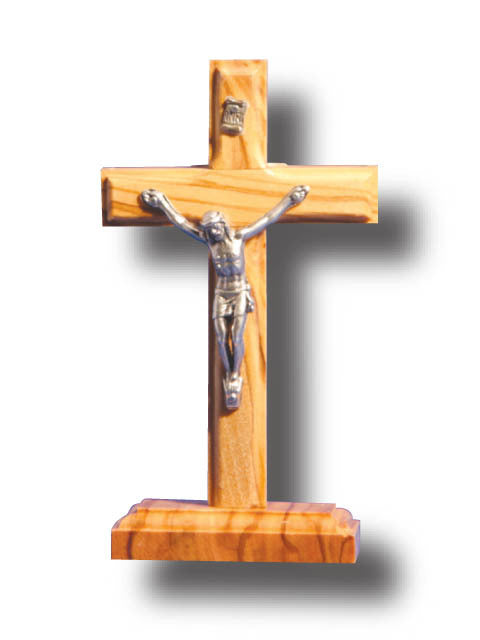 Standing Crucifix - 11cm Olive Metal & Wood