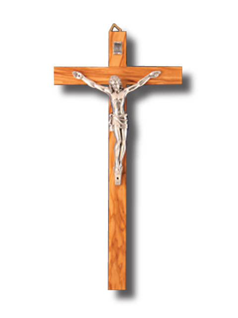 Wall Crucifix - 30cm Light Olive Wood & Metal