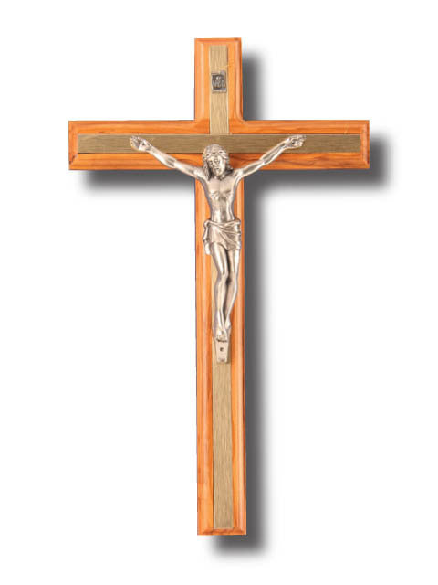 Wall Crucifix - 30cm x 1cm Olive Wood & Metal
