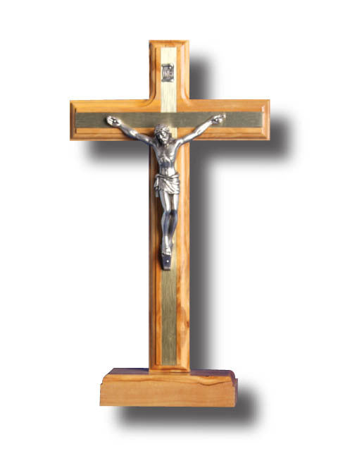 Standing Crucifix - 22cm Olive Wood & Metal
