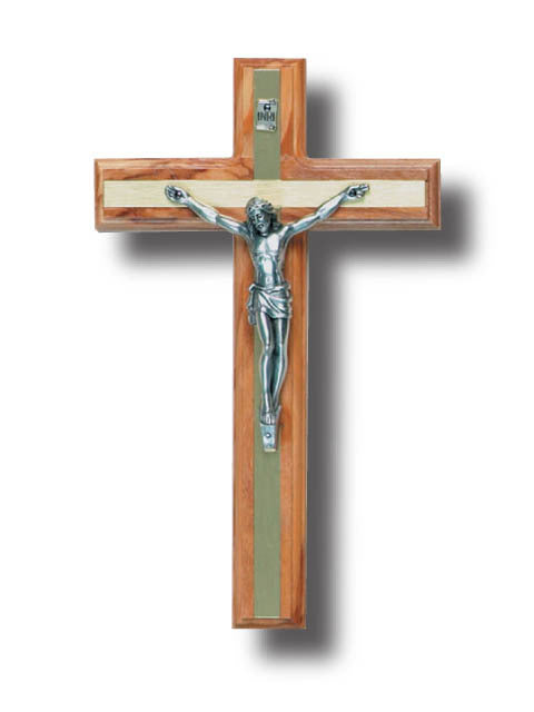 Wall Crucifix - 20cm x 2cm Olive Wood & Metal