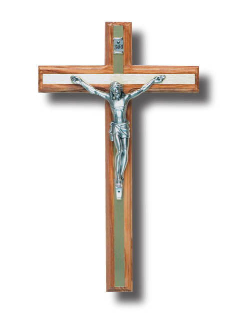Wall Crucifix - 25cm x 2cm Olive Wood & Metal