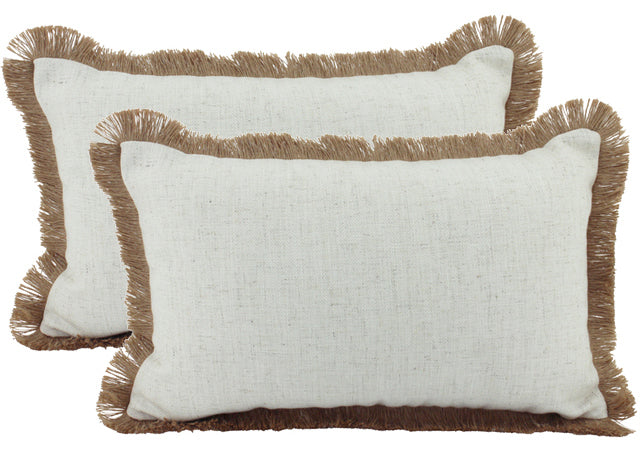 NF Living Linen Fringe Lumbar Cushion - Beige 30x50cm