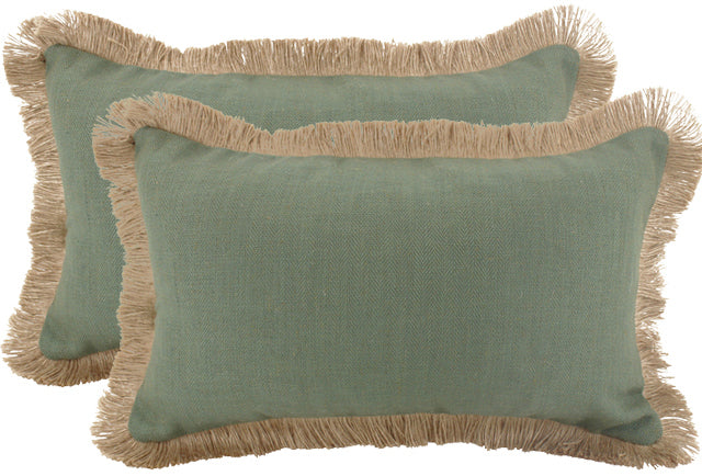 NF Living Linen Fringe Lumbar Cushion - Sage 30x50cm