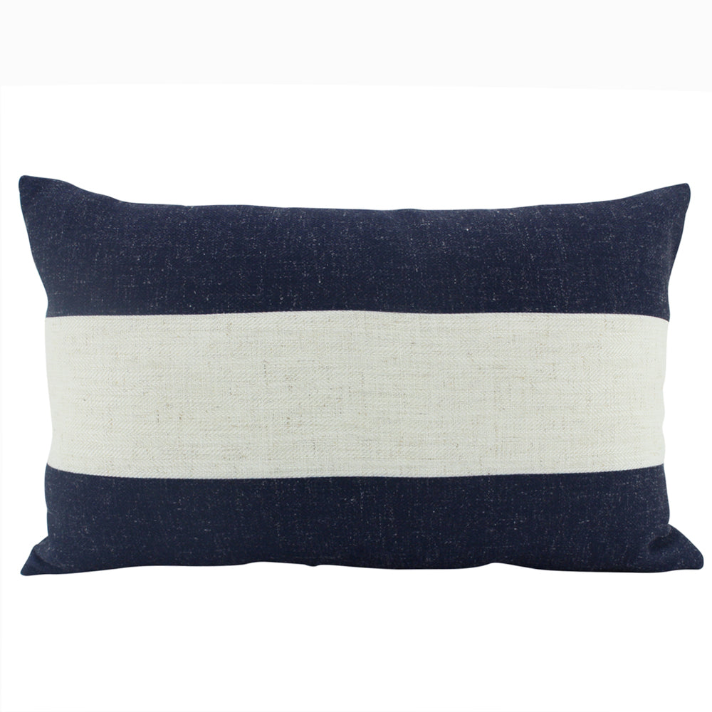 NF Living Linen Lumbar Cushion - Navy Stripe 30x50cm