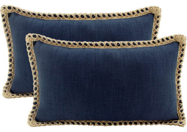 NF Living Linen Jute Lumbar Cushion - Navy 30x50cm