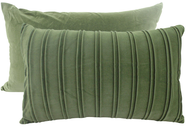 NF Living Velvet Pleated Lumbar Cushion - Olive 30x50cm