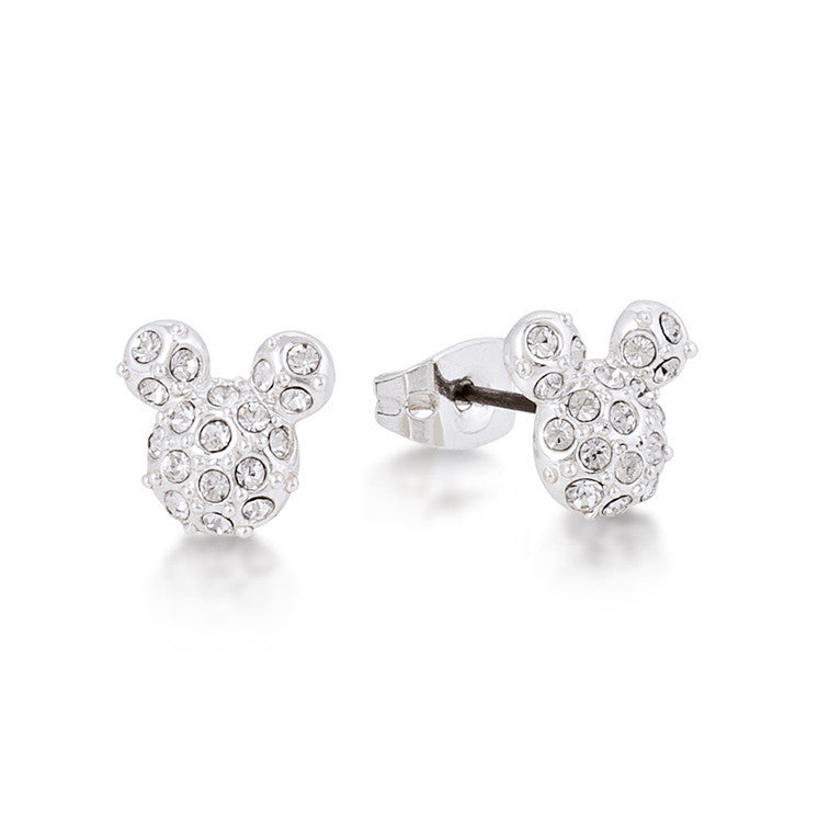 Couture Kingdom - Disney - Mickey Mouse Pave Crystal Stud Earrings White Gold
