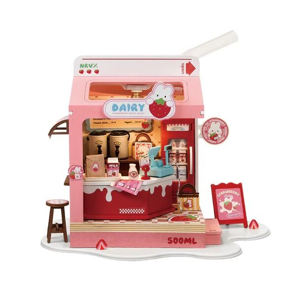 Rolife Wooden Model - DIY Miniature House Strawberry Milk Box