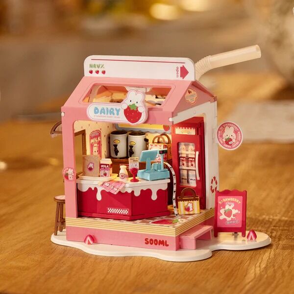 Rolife Wooden Model - DIY Miniature House Strawberry Milk Box