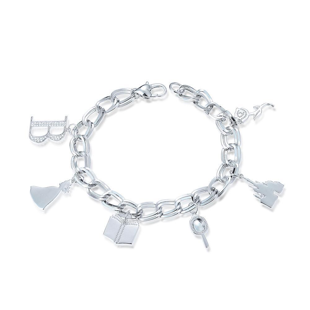 Couture Kingdom - Disney - Beauty and the Beast Belle Charm Bracelet White Gold