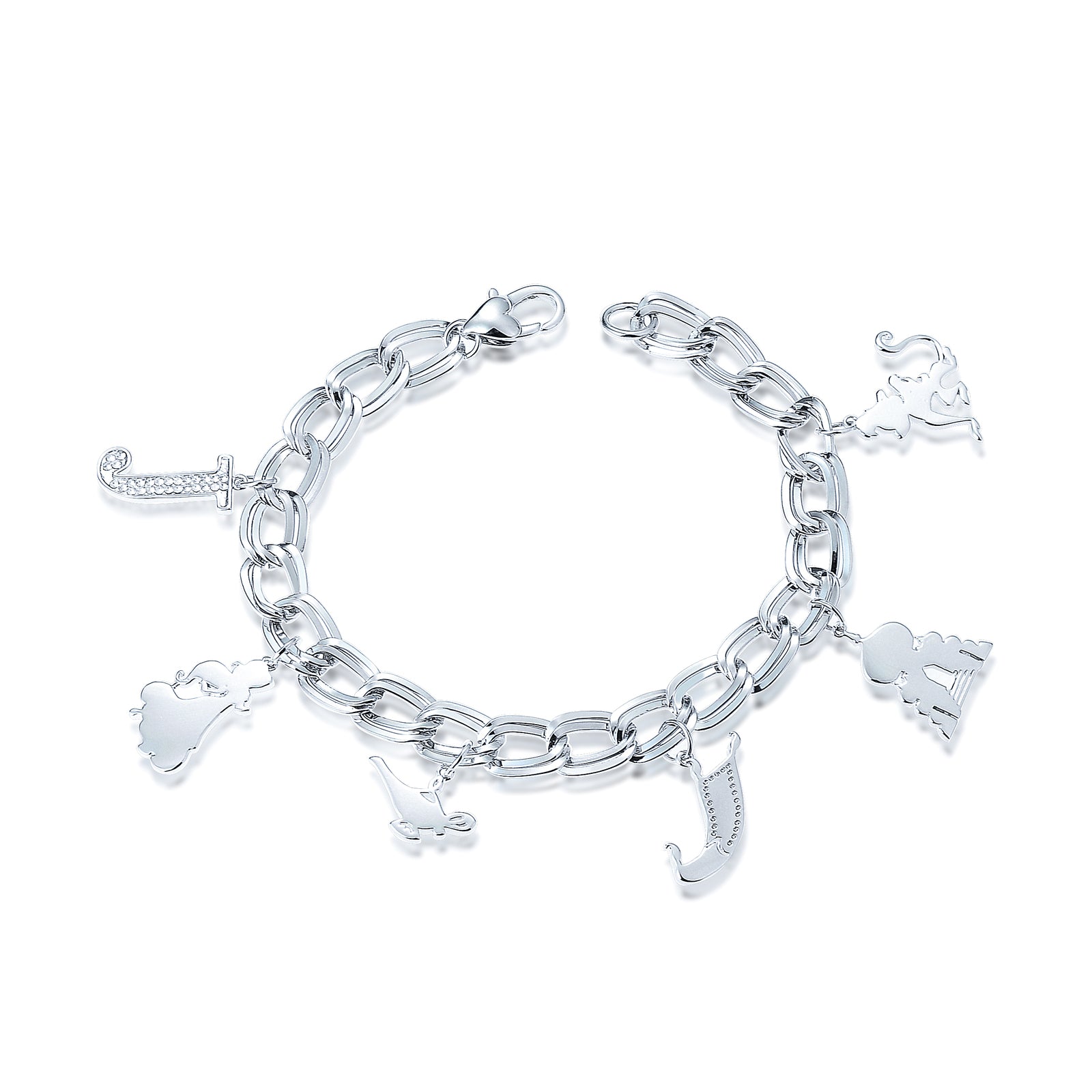 Couture Kingdom - Disney - Aladdin Princess Jasmine Charm Bracelet White Gold