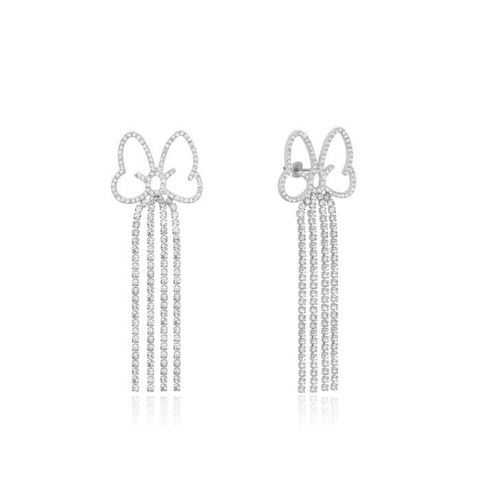 Couture Kingdom - Disney D100 - Minnie Mouse Crystal Bow Drop Earrings White Gold