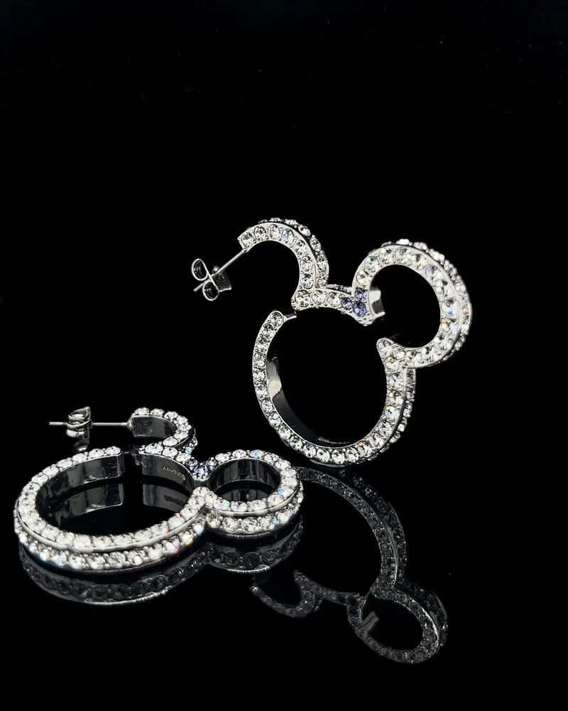 Couture Kingdom - Disney D100 - Mickey Mouse Crystal Hoop Earrings White Gold