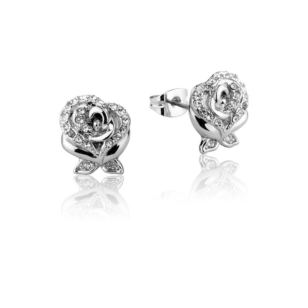 Couture Kingdom - Disney - Beauty and the Beast Enchanted Rose Crystal Stud Earrings White Gold