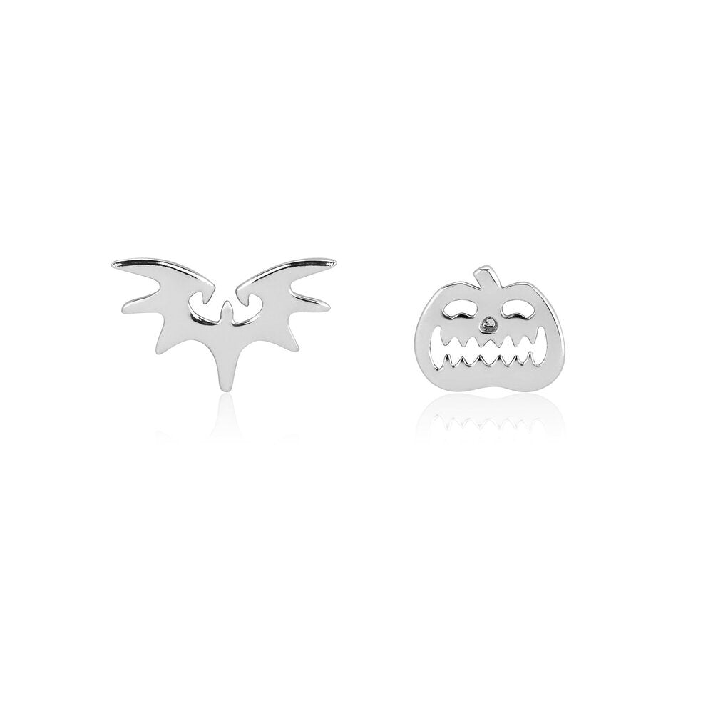 Disney Couture Kingdom - Nightmare Before Christmas - Pumpkin & Bat Mix-Match Stud Earrings White Gold
