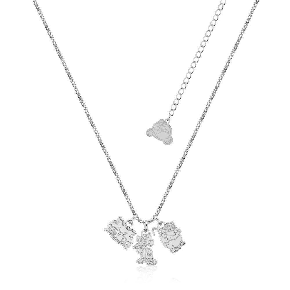 Couture Kingdom - Disney - Cinderella Jaq, Gus, & Lucifer Trio Charm Necklace White Gold
