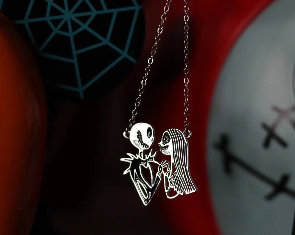 Couture Kingdom - Disney - Nightmare Before Christmas Jack And Sally Necklace White Gold