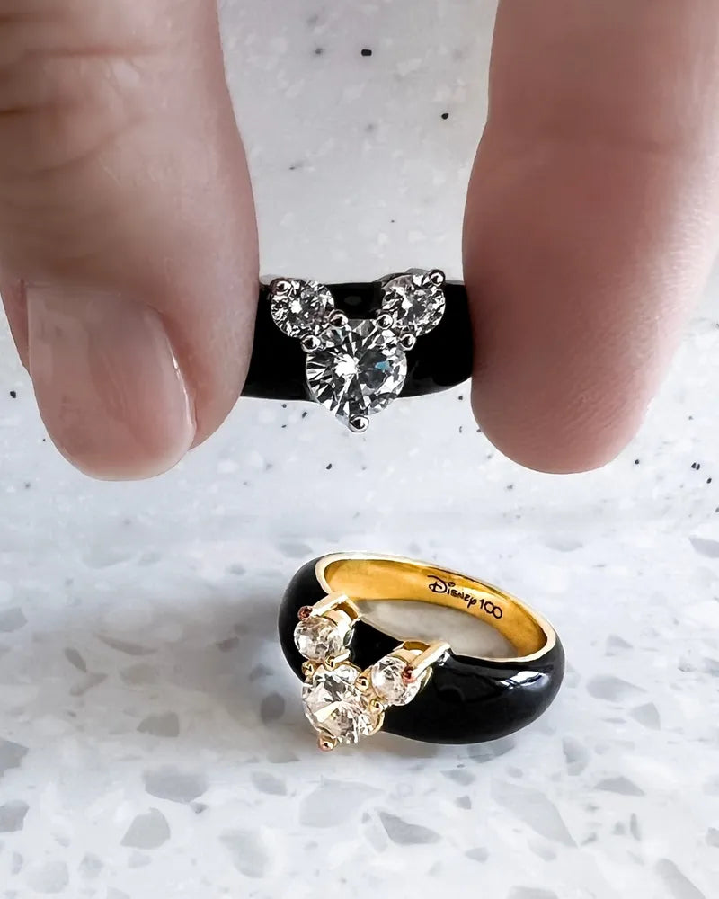 Disney Couture Kingdom - D100 - Mickey Mouse CZ Black Enamel Ring Size 7 White Gold