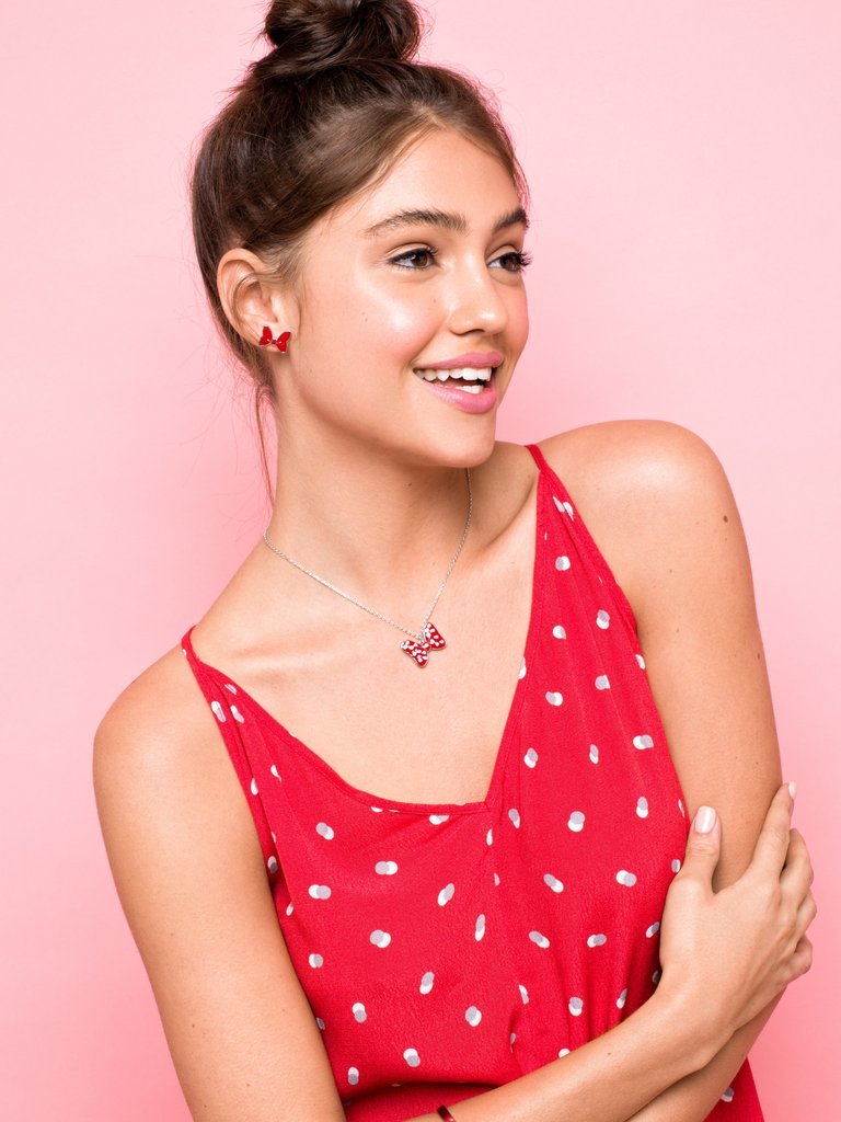 Disney Couture Kingdom - Minnie Mouse - Red Bow Stud Earrings Yellow Gold