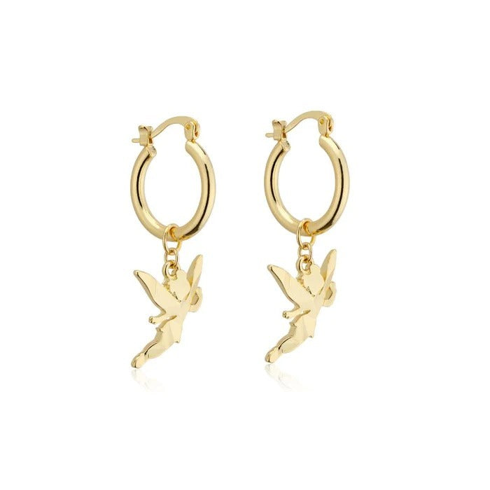 Disney Couture Kingdom - D100 - Tinker Bell Charm Hoop Earrings Yellow Gold