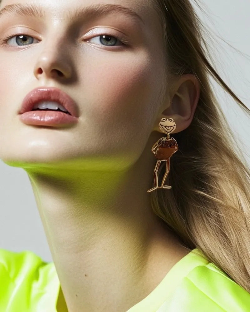 Couture Kingdom - The Muppets - Kermit The Frog Drop Earrings Gold