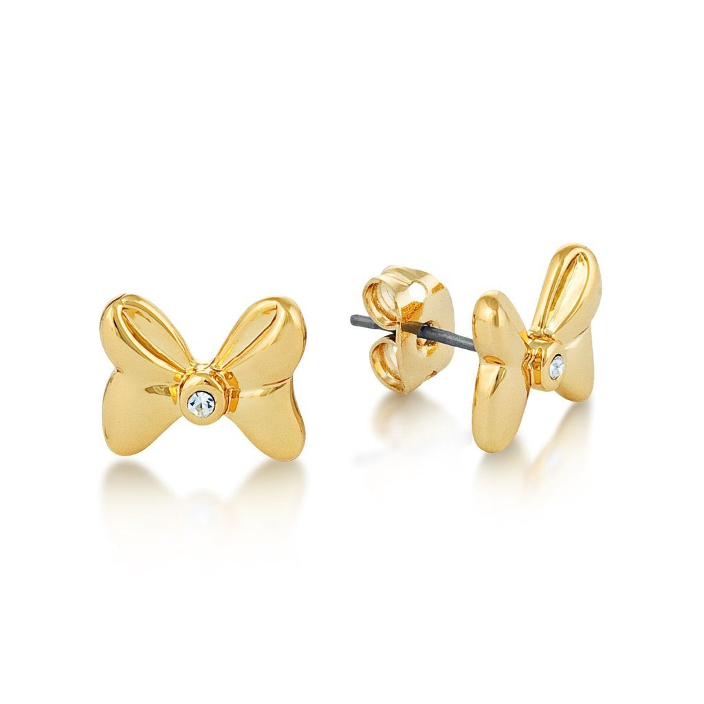 Couture Kingdom - Disney - Minnie Mouse Crystal Bow Stud Earrings Yellow Gold