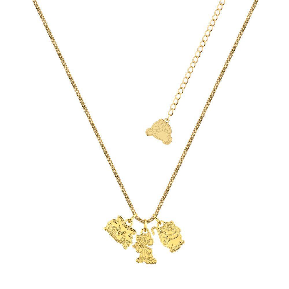 Couture Kingdom - Disney - Cinderella Jaq, Gus, & Lucifer Trio Charm Necklace Yellow Gold