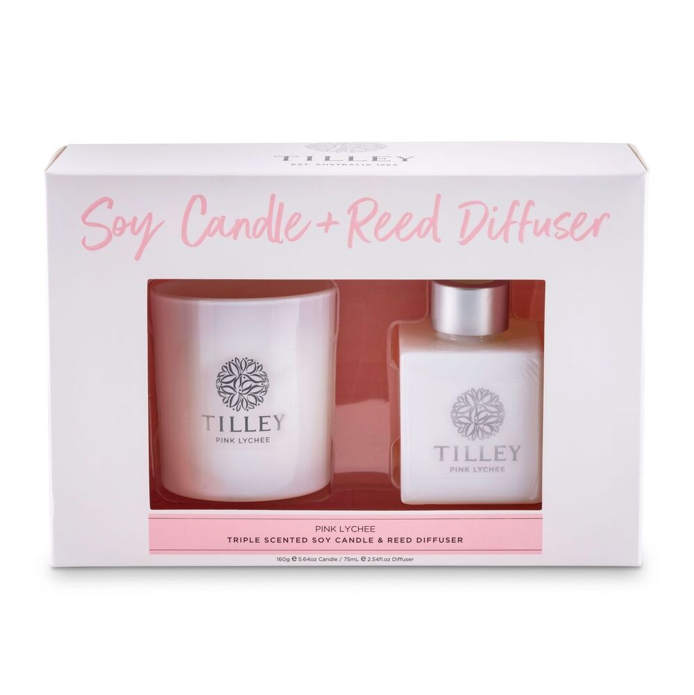 Tilley Soy Candle & Reed Diffuser Gift Set - Pink Lychee