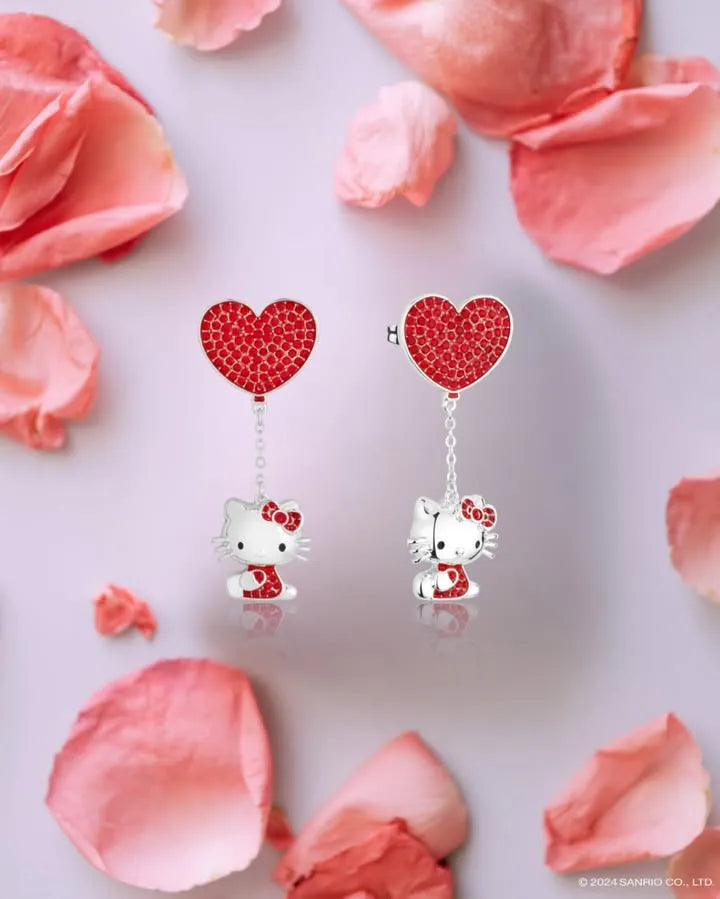 Couture Kingdom - Sanrio - Hello Kitty Crystal Heart Drop Earrings Silver